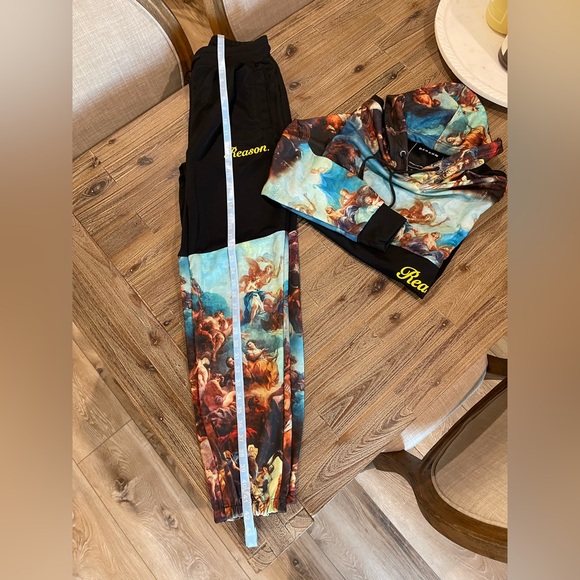 GUC Reason Men’s Summer Track Suit Hoodie and Joggers Black w/Da Vinci prints - Picture 7 of 11